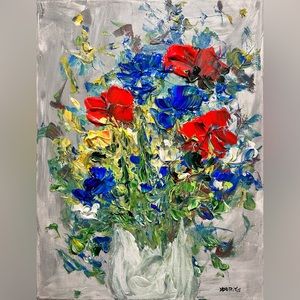 FLORAL ARTWORK ORIGINAL ACRYLIC TEXTURIZED PAINTING